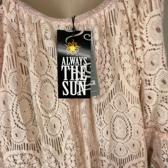 NWT Always the Sun Pink Lace Tunic Top‎ Cover Up Swim Beach Boho One Size Vacay - Picture 3 of 11
